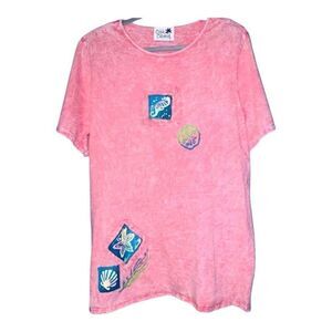 Vintage T- Shirt Women’s Size XL USA Beach 80s 90s Vacation shells bright pink